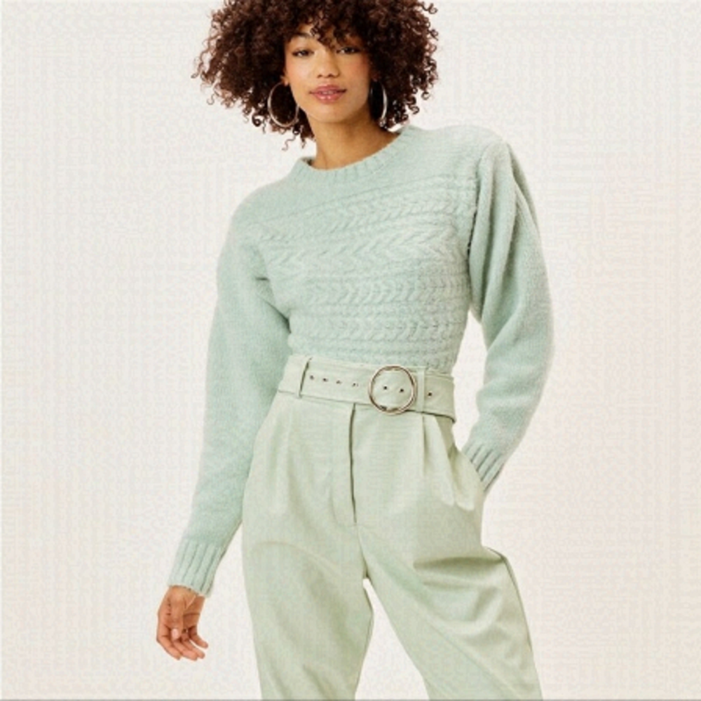 FOR LOVE & LEMONS Green Dominique Shoulder Pad Sweater size Small